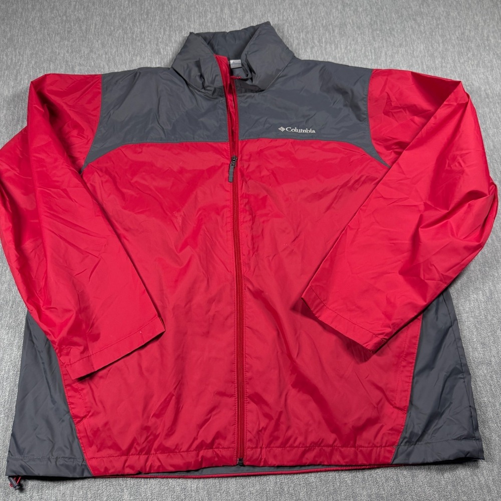 Columbia Windbreaker Jacket Men XXL Red Gray Full Zip Hooded‎ Waterproof Coat